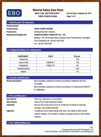 MSDS Fiber cement board EBO1702076-M181