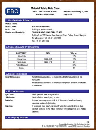 Revise MSDS Fiber cement board EBO1702076-M181